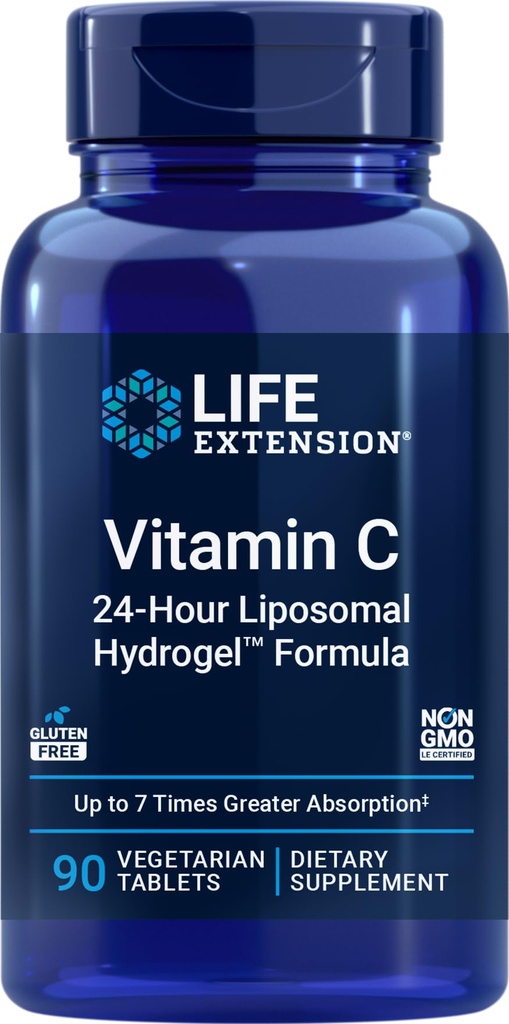 Life Extension Vitamin C 24-Hour Liposomal Hydrogel Formula, 90 Vegetarian Tablets