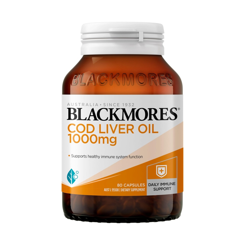 Blackmores Cod Liver Oil 1000 mg 80 Capsules, Vitamin A + Vitamin D + Omega-3, Made in Australia