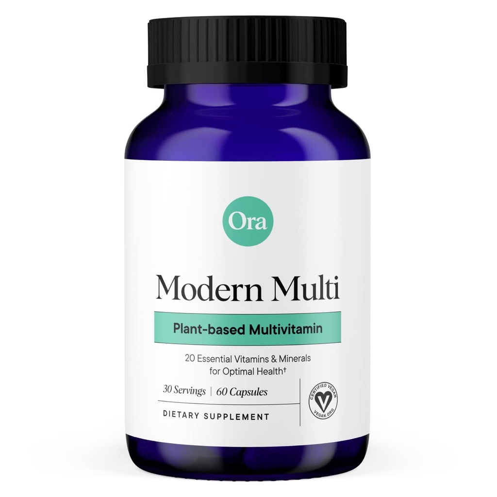Multivitamine biologique à base de plantes Ora pour les femmes et les hommes, Protection de la lumière bleue - Cerveau, Oeil, Énergie, Immune, Peau, Cheveux, Coeur et Bone Health Support, 60 Capsules Vegan