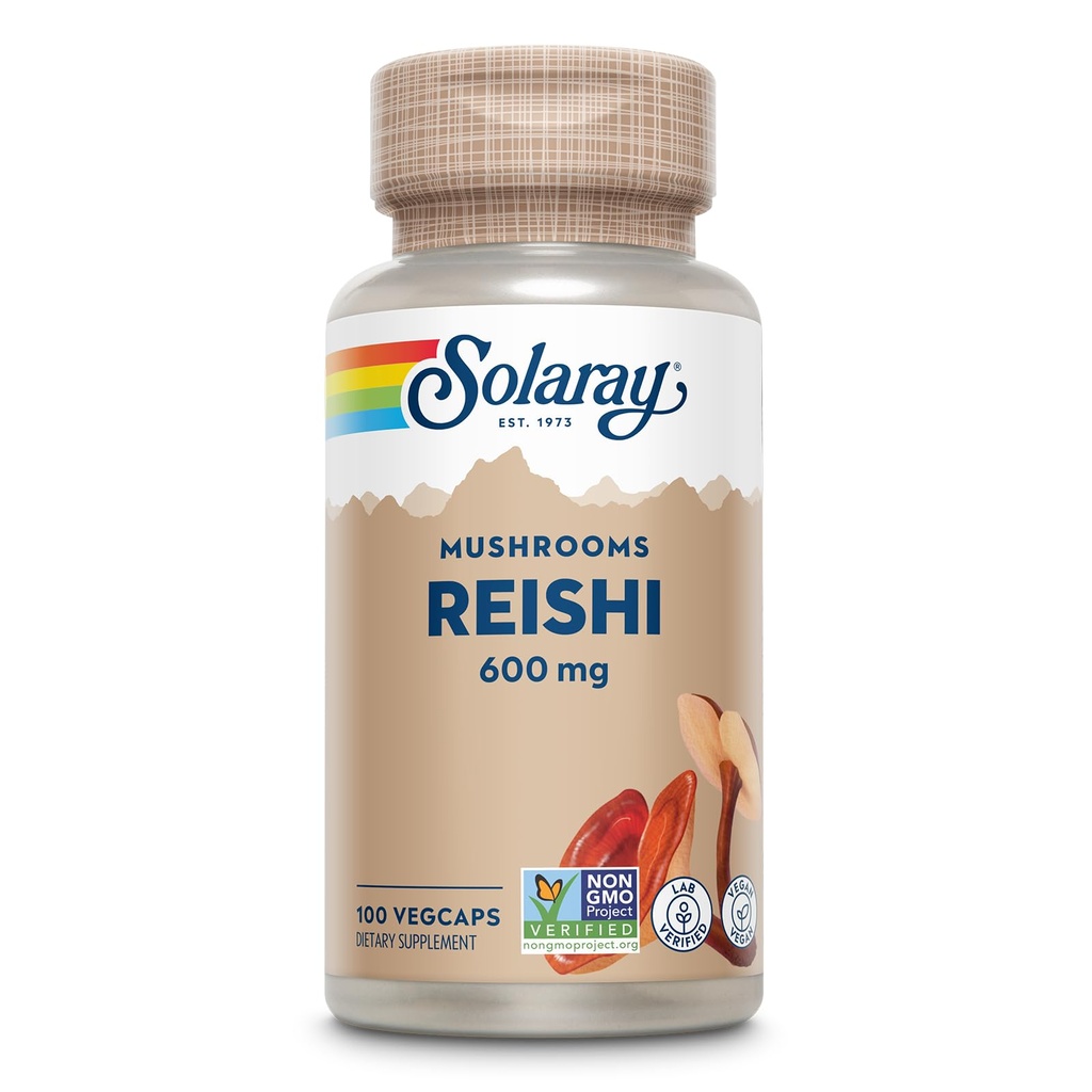 SOLARAY Reishi Mushroom 600mg - Capsule Reishi Mushroom per Supporto Immune - Vegan, Lab Verificato - 60-Giorni Garanzia di rimborso - 100 Serve, 100 VegCaps