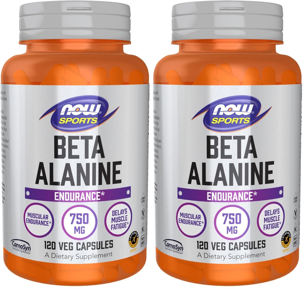 NOW Foods Sports Nutrition, Beta-Alanine 750 mg, Delays Muscle Fatigue*, Endurance*, 120 Veg Capsules,(Pack of 2)