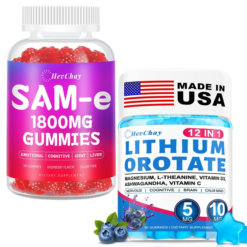 1800MG SAM-e Gummies + Lithium Orotate Gummies Bundle | Brain, Mood & Tension Support for Adults