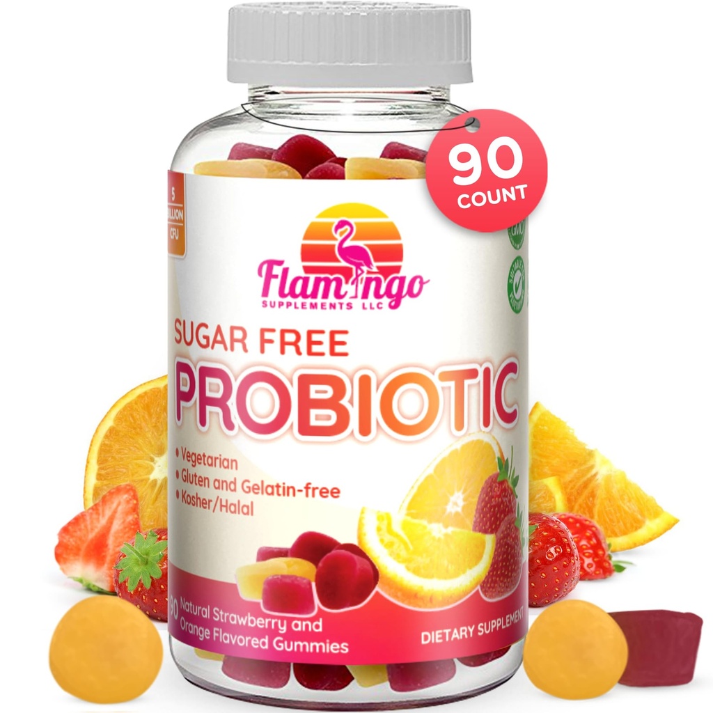 Probiotici Gummies Sugar Free- 3 miliardi di CFU Ridurre Gas, Bloating - Probiotici per Donne, Bambini e Mens Probiotici- Bacillus Coagulans- Naturale, Vegan, Vegetariano, Kosher, Halal –90 Probiotici della pancia