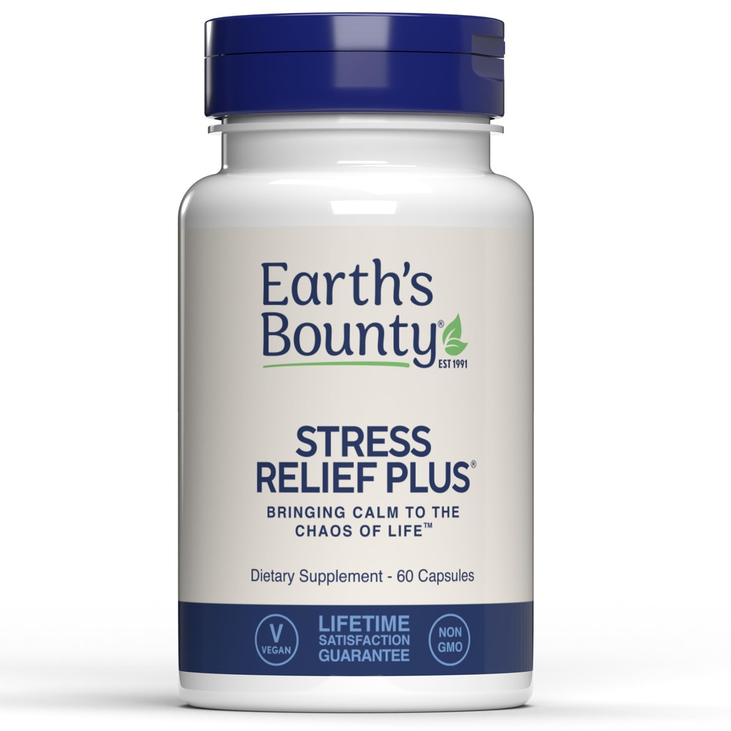 Earth's Bounty - Stress Relief Plus - 60 Vegetarian Capsules - All Natural Formula - Stress Support & Mood Enhancing Supplement - Promotes Calmness