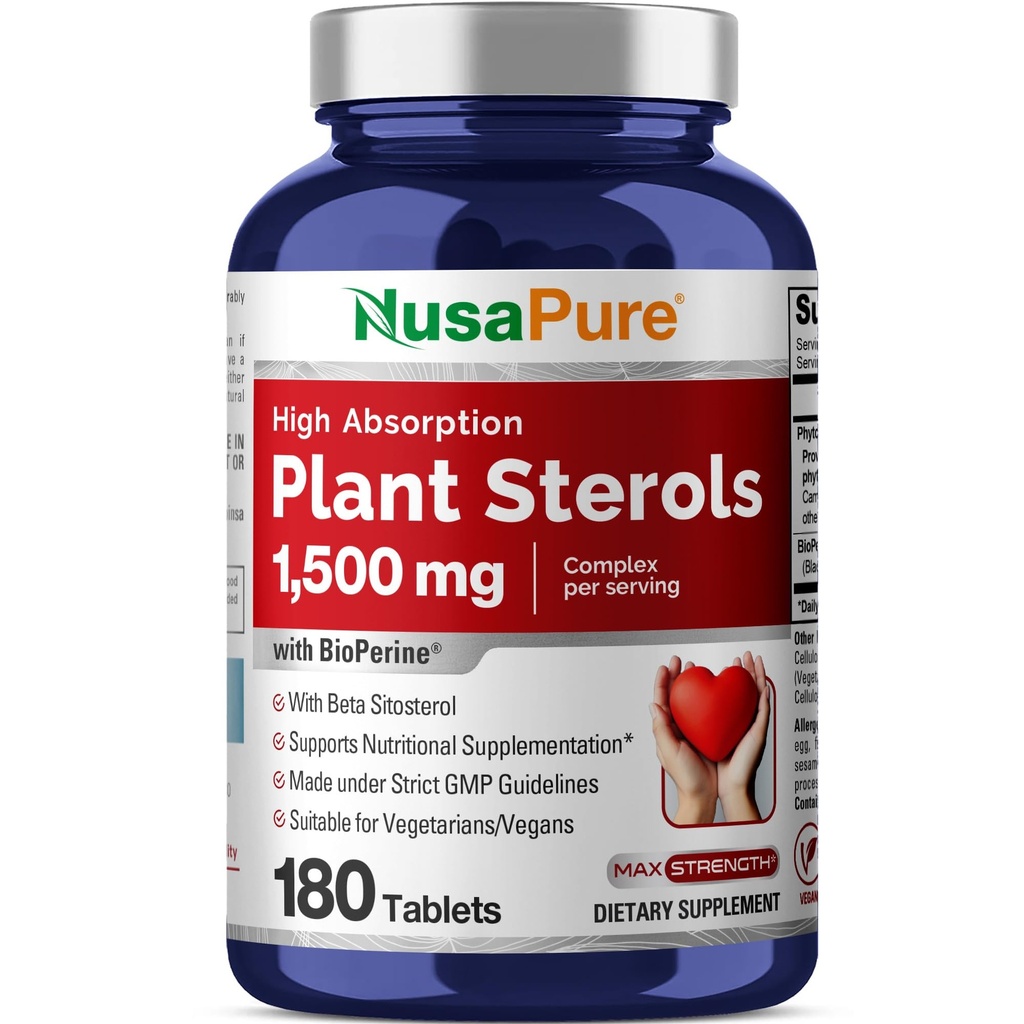 NusaPure Pflanze Sterols 1500 mg - 180 Tabletten (Non-GMO, Vegan) Beta Sitosterol, Bioperine