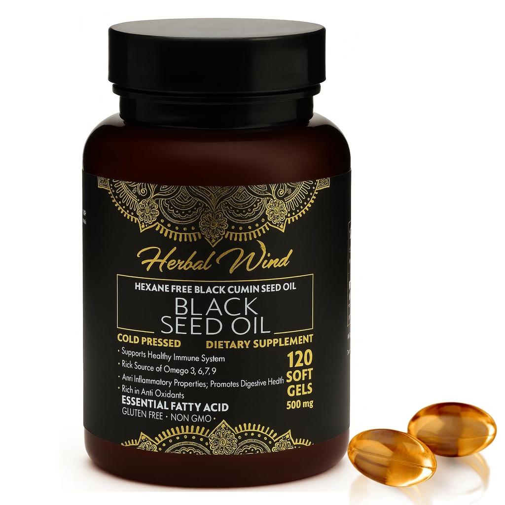 Schwarzes Seed Öl Kapseln - kalt gepresst 120 Softgels 500mg, Premium-Qualität Nigella Sativa,100% reines schwarzes Cumin Seed Oil - Non-GMO (120 Count - Pack of 1 Plastic Bottle)