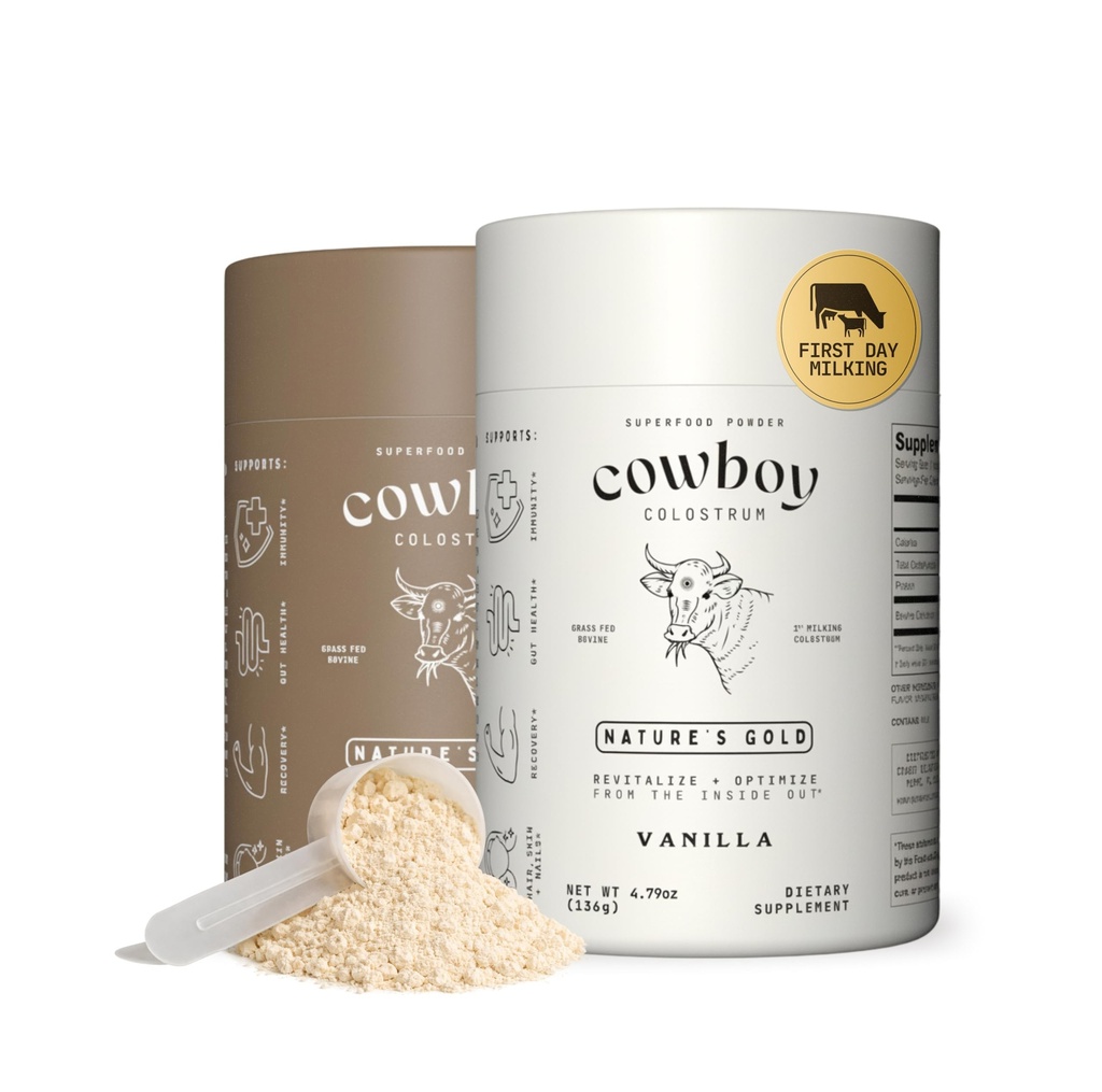 Cowboy - The Exclusive 1st Milking, Whole, Grass Fed Colostrum Supplement for Full Body Health - Sugar Free Bovine Colostrum Powder Packed with Bioactive(Vanilla & Chocolate) Nutrients