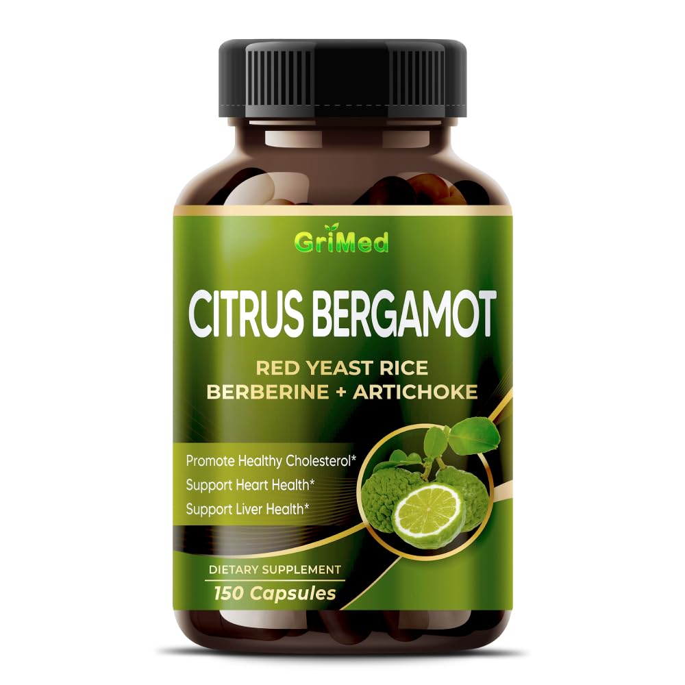 Citrus Bergamot 50:1 Extrait 20 400mg avec le riz rouge de levure, l'ail, l'artichaut pour le cholestérol sain, la santé cardiaque - Fabriqué aux États-Unis (150 comte (paquet de 1))