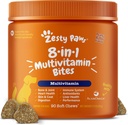 Zesty Paws Multivitamin Treats pour chiens, Glucosamine Chondritin Joint Support + Enzymes digestifs et probiotiques, Vitamines de chien sans grains et suppléments pour la peau et le manteau, beurre d'arachide - 90ct