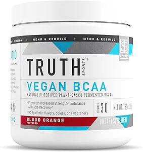 Wahrheit Ernährung Vegan BCAA Pulver- 2:1:1 Ratio Natürliche BCAAs Aminosäuren Pulver für Energie, Muskelaufbau, Post Workout Erholungsgetränk für Muskelrückgewinnung (Blood Orange, 30 Portionen)