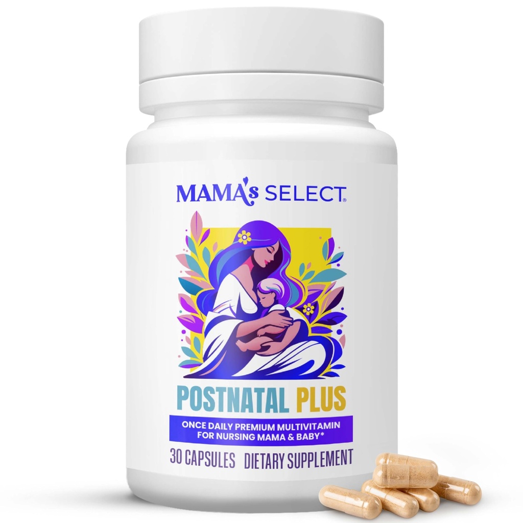 Mama's Select Postnatal Vitamins – Erhöht die Haargewinnung, die Milchversorgung, & Wellness – Allergen-Frei, Vegan, MTHFR Freundlich, methyliert Folat & B Vitamine, einfach zu schlucken, kein Biotin - 30 Kapseln