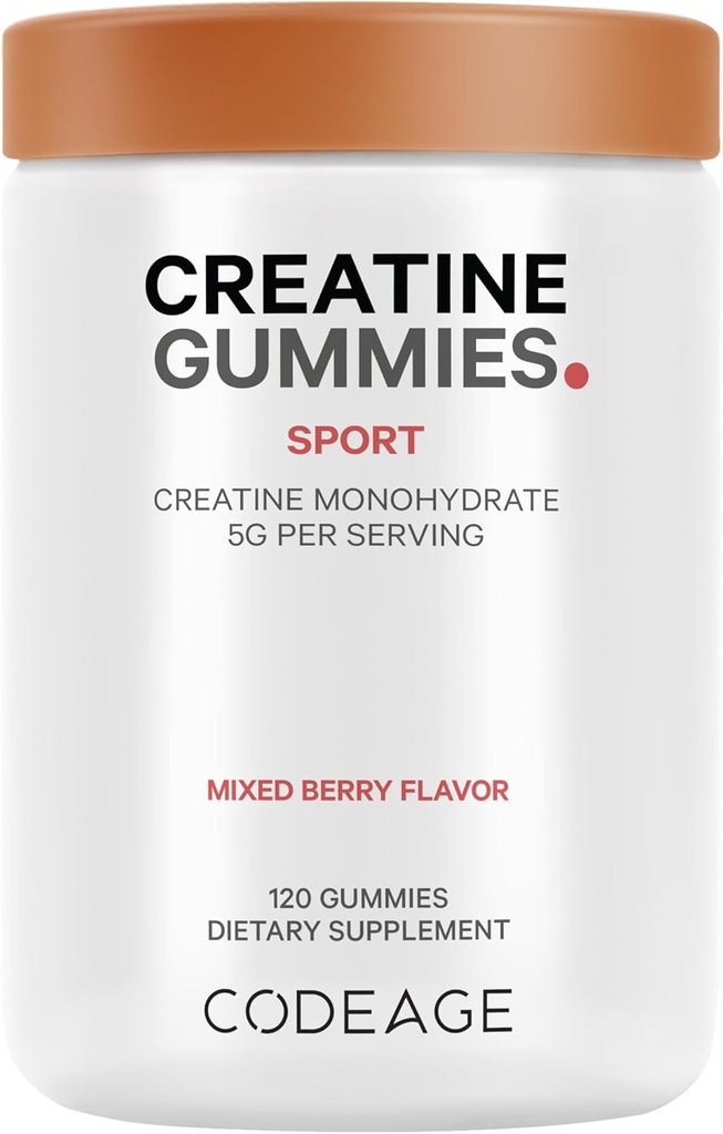 Supplément de la créatine monohydratée - 5000 mg de créatine - AstraGin Panax & Astralagus - Gummy sportif - Saveur de baie mixte - Vitamines en forme de cloche - Végétaux - Non-OGM - 120 Gummies
