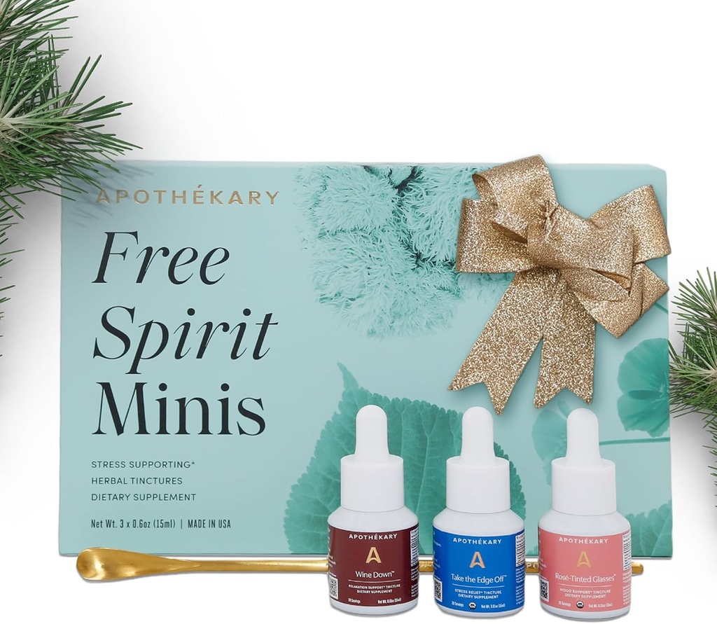 Apothékary Free Spirit Minis Set | New Edition, gocce di erbe liquide, Include vino giù, bicchieri di rosato, prendere il bordo off & 1 Gold Spoon, Sugar Free, 3 bottiglie, 15 Serve per bottiglia