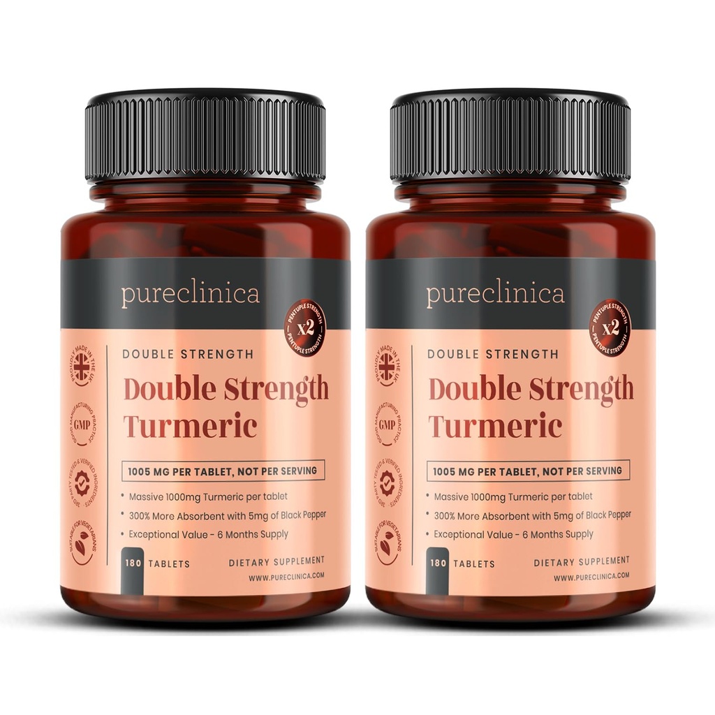 Double Strength Turmeric - Massive 1000mg x 360 Tabletten - 200% mehr Kurkuma und natürliche Niveaus des Potent Curcumin pro Tablet - mit 5mg Black Pepper Extract für 300% Erhöhte Absorption