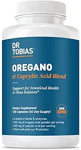 Dr Tobias Oregano et Caprylic Acid Blend, Gut Flora Balance Complex avec des probiotiques et des enzymes pour le soutien intestinal et immunitaire, Gut Health Suppléments pour les femmes et les hommes, 120 capsules, 60 portions