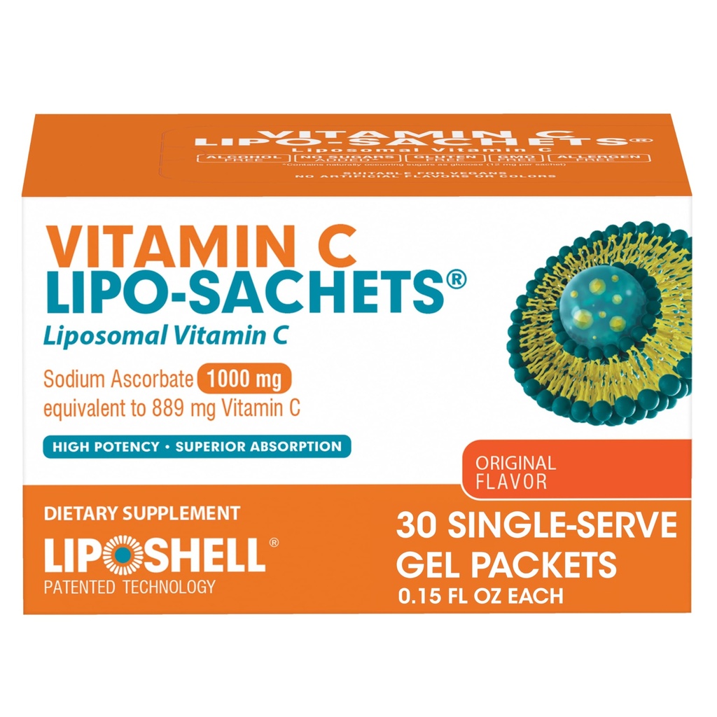 Vitamin C Lipo-Sachets Liposomal Vitamin C Gel Sachets, 30 Single-Serve Liquid Packets, Immune & Collagen Support, 1000mg High Absorption Vitamin C Supplement