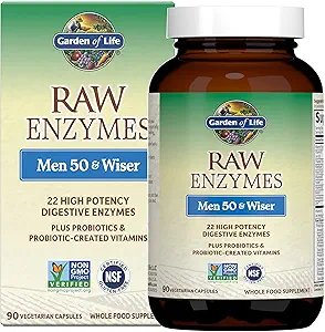 Giardino della vita 22 Enzimi digestivi per gli uomini 50 & Over con Bromelain, Papain & Lactase Plus Probiotics & Vitamins B12, Biotin & Zinc – Enzimi RAW – Non – OGM, Senza glutine, Vegetariano, 90 Capsule