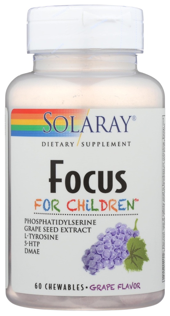 SOLARAY Kids Focus Chewables with Phosphatidylserine - Natural Brain Development Support with DMAE, Memory & Concentration Support for Children, Kids Focus and Attention Supplement - 60 Chewables