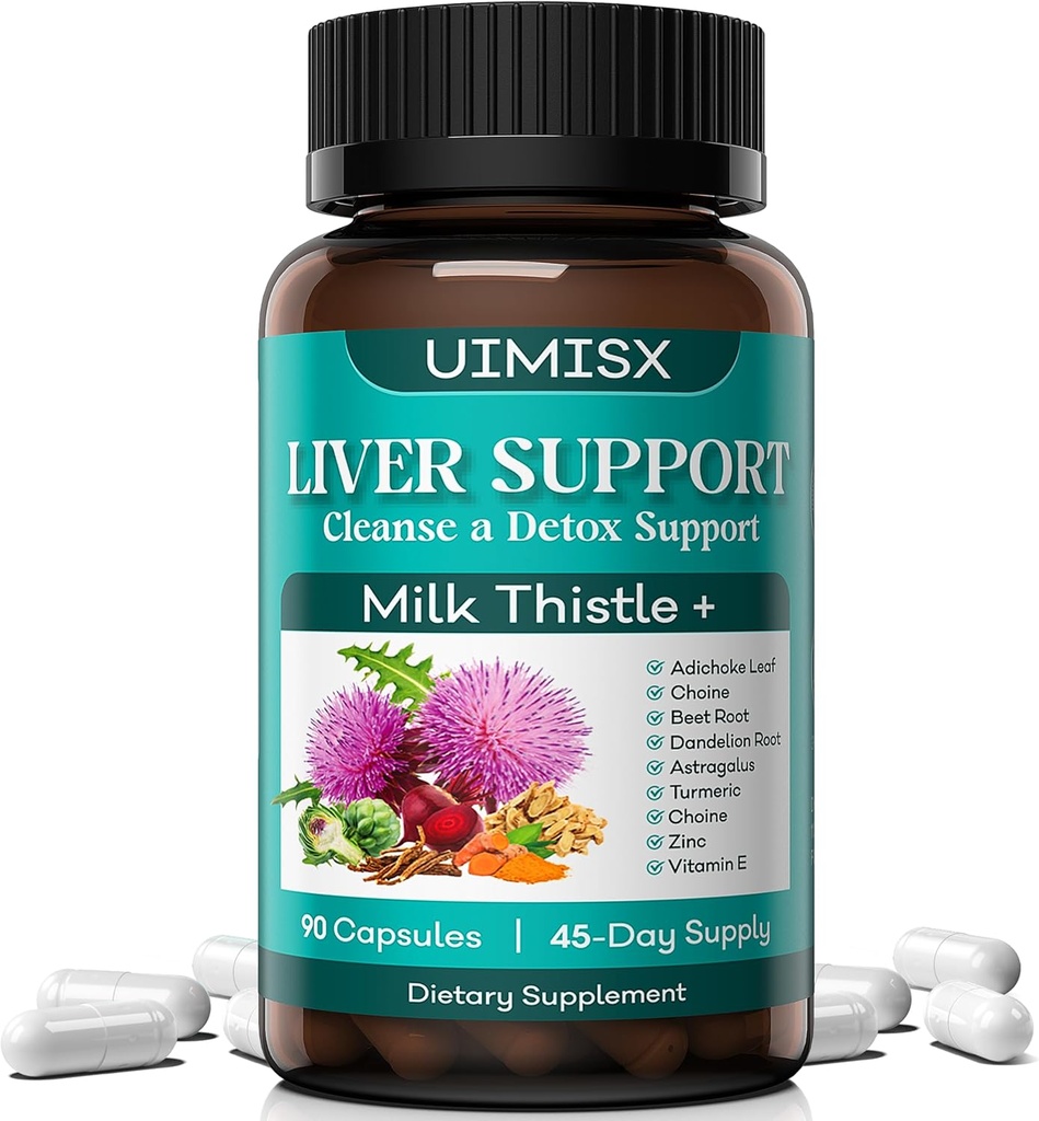 Milk Thistle Supplement - Liver Detox Cleanse Formel Kräuter Leberstütze mit Milchdistel, Dandelion Root, Artichoke, Turmeric, Astragalus für Lebergesundheit, 90 Kapseln