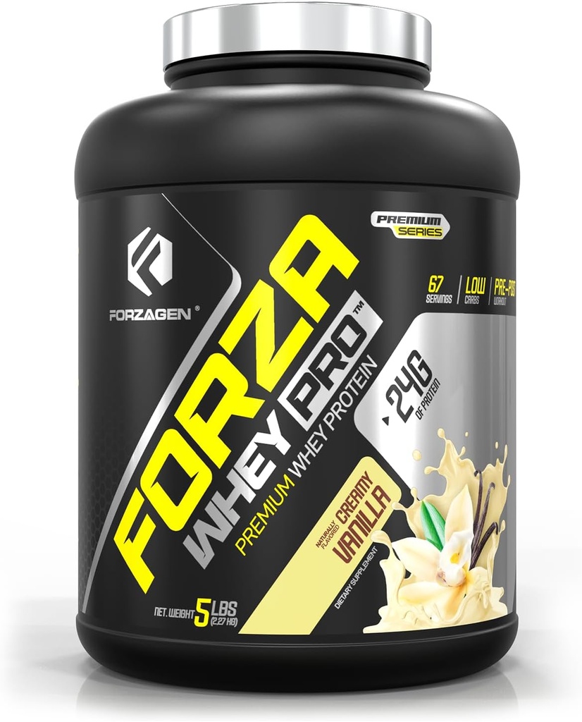 Forzagen Whey PRO polvere proteica bassa carb | 24g di proteine per porzione, senza aggiunta di zucchero, senza glutine, Whey Premium per Shakes & Mixs per uomini e donne, BCAA | Vanilla, 5 lbs. (67 Serve)