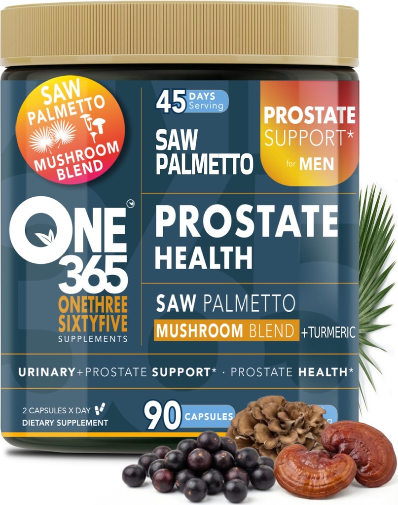 Saw Palmetto for Men - Prostate Health Supplements - Urinary and Prostate Supplement Support Antioxidant - Mushroom Blend Turmeric - 90 Capsules 45 Day Supply