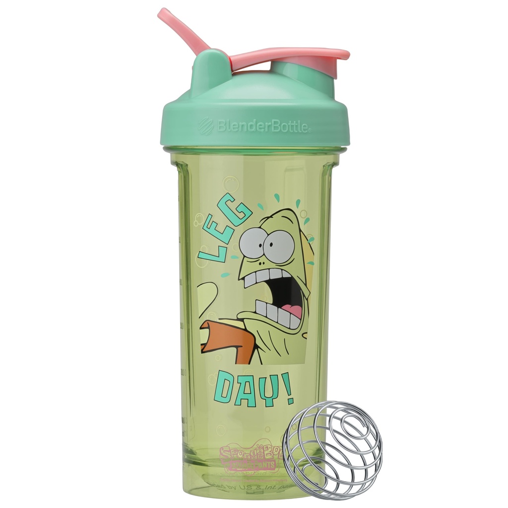 BlenderBottle Spongebob Shaker Bottle Pro Series Perfect for Protein Shakes and Pre Workout, 28-Ounce, Blue/Green, Leg day!