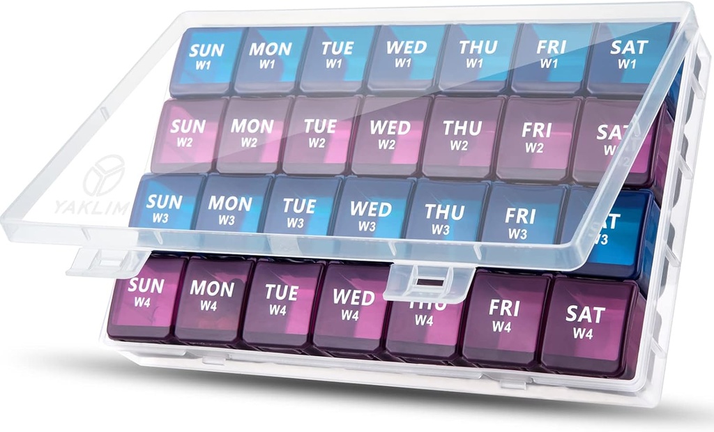 XL Monatliche Pille Organizer 1 Mal am Tag, 4 Wochen Pille Case Comparts, Yaklim Wöchentlicher Vitamin Organizer Extra groß, Medizin-Container für tägliche Pille Keeper