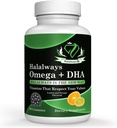 Halalways Omega + DHA-Gummien - Dreifache Stärke Omega 3 Fischöl-Gummi-Vitamine mit DHA-Fettsäuren, Nature's Heart Health, Orange &amp; Zitronen Flavor Zertifizierte Halalergänzung