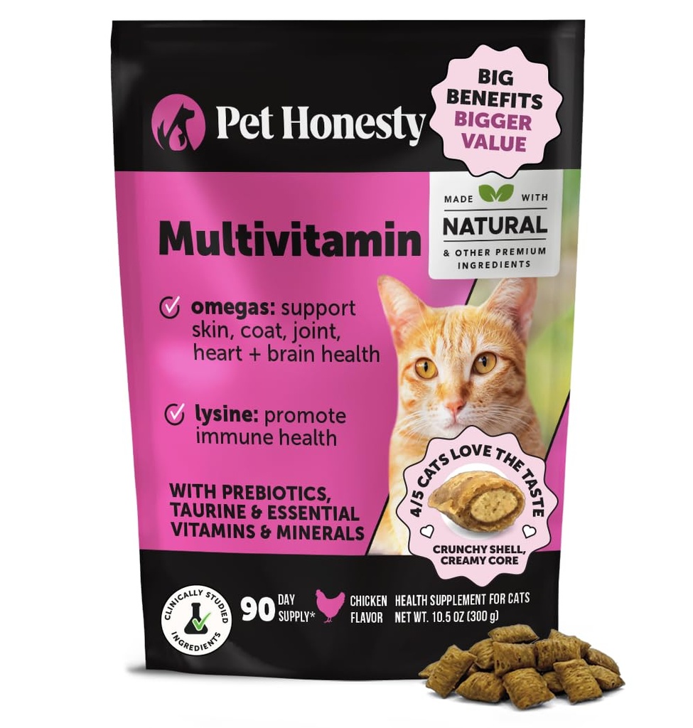 Gatto Multivitamina Chews - Cat Trattamenti per Salute + Immune, Supporto Congiunto, Pelle & Cappotto e Digestione - Omega 3s, Lysine & Probiotics per Gatti, Vitamine per Gatti - Pollo (90-Day Supply)