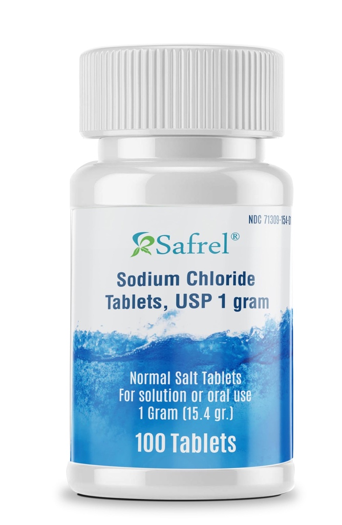Safrel Sodium Chloride Tablets 1 gm, USP | Normal Salt Tablets | (15.4gr.) | Electrolytes Replenisher Hydration Drink (100 Count (Pack of 1), 100, Count)