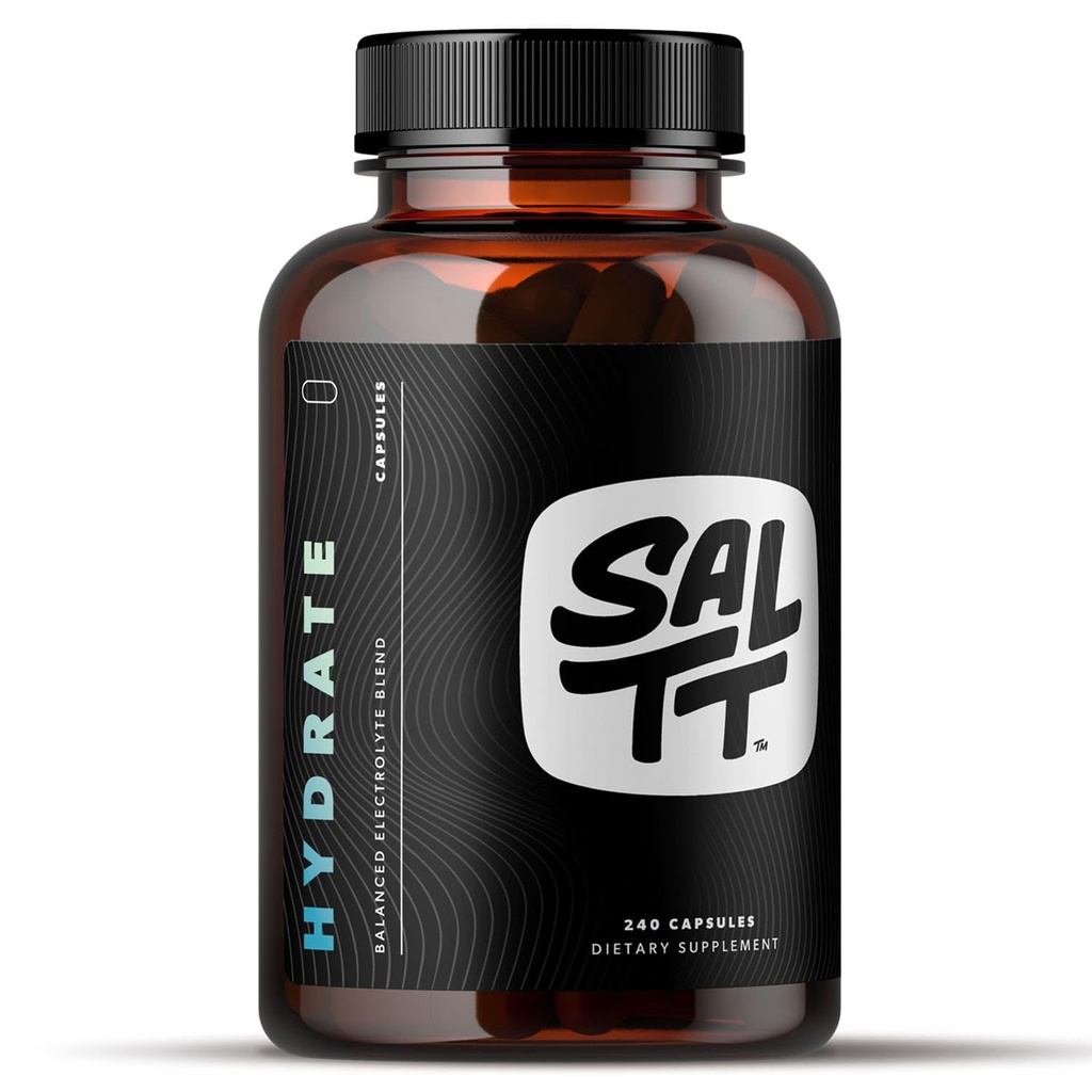 SALTT - Hydrate Electrolytes Capsules (240 Count) Balanced Energy Boost - Sodium, Potassium, Magnesium, Chloride - Unflavored - Zero Carbs - Zero Sugar - Vegan, Gluten Free, Non GMO - By Keto Chow