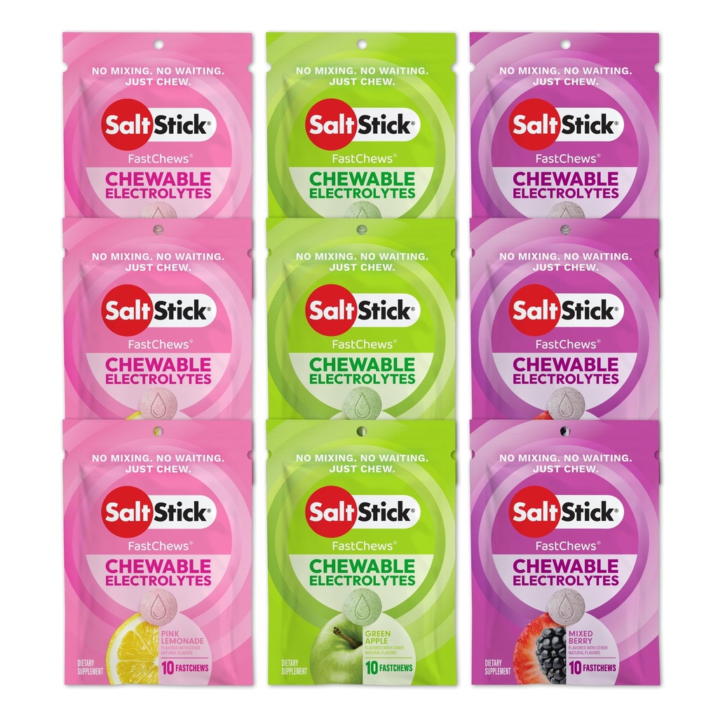 SaltStick Electrolyte FastChews - 90 Count Sunshine Variety Pack of Resealable Chewable Electrolyte Tablets for Hydration, Salt Tabs