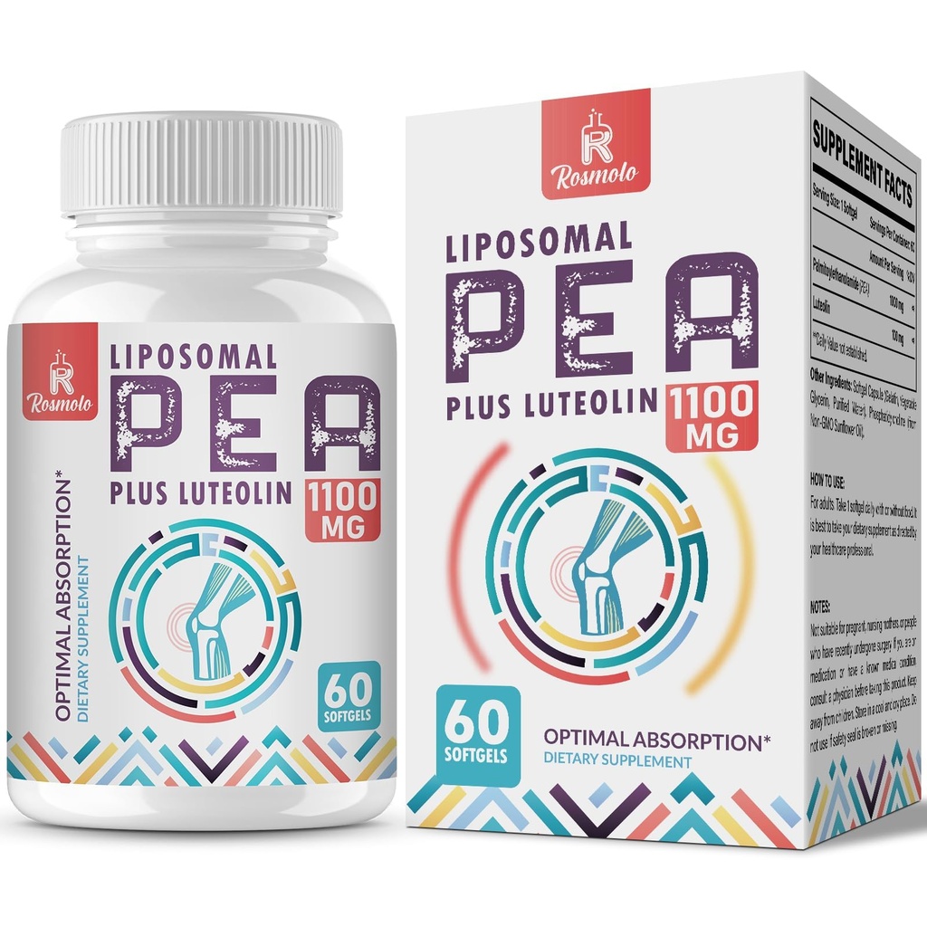 Liposomal Palmitoylethanolamid 1000 mg + Luteolin 100 mg, Micronized Pea 99% Hochgereinigt - Verbesserte Absorption und Bioverfügbarkeit, 60 Softgels