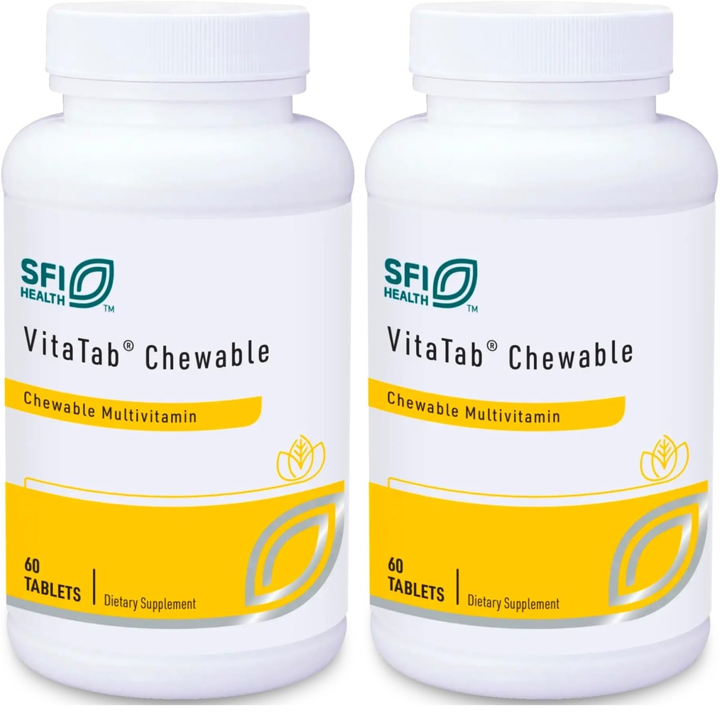 Klaire Labs SFI Health VitaTab Chewable - Multivitamin with 24 Vital Nutrients for Kids & Adults, Natural Cherry-Orange Flavor, No Artificial Colors, Flavors, or Preservatives (60 Tablets) (Pack of 2)