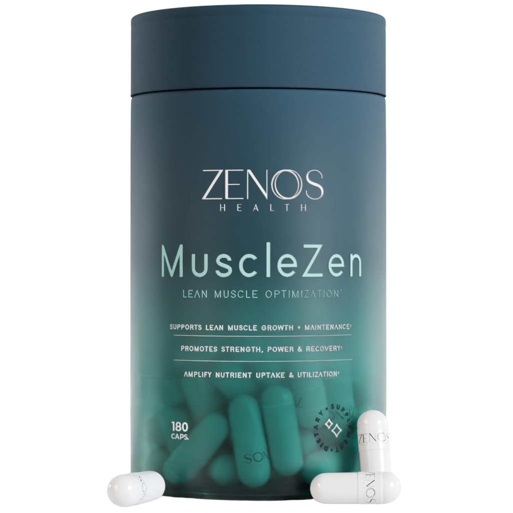 Zenos Health MuscleZen Muscle Builder for Men – ATP Supplements for Strength – Muscle Supplements for Super Recovery – Clear Muscle Support for Lean Muscle Growth - Made in USA, 180 Caps