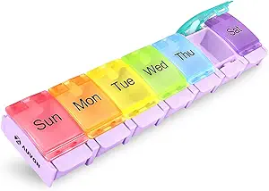 AUVON Wöchentliche Pille Organizer Arthritis Friendly, BPA Free Travel 7 Day Pill Box Case mit Spring Open Design und große Menge an Vitaminen, Cod Liver Öl, Ergänzungen und Medikamente zu halten