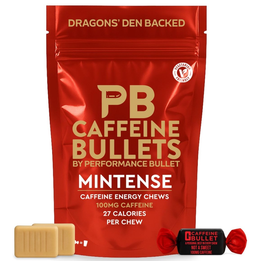 Caffeine Bullet Energy Gel Upgrade - Menthe Chews *16 – Plus rapide que les comprimés et Gum. 100mg par service - Sport Science pour la course, le cyclisme, le jeu et la pré-entraînement Endurance Kick.