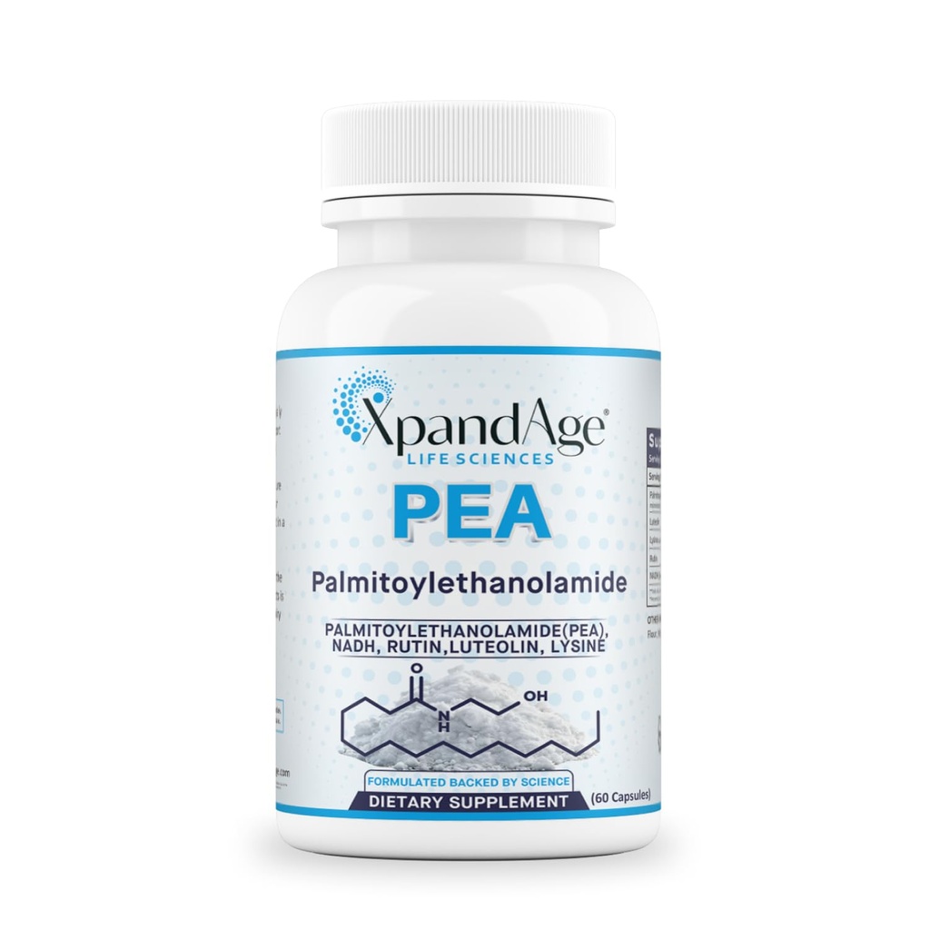 Palmitoylethanolamide(micronized Pea) with Luteolin,Nadh,Rutin and Lysine for Immunity,Nervous* System* Support and Overall Wellness.60 Vegetable Capsules, Made in USA.