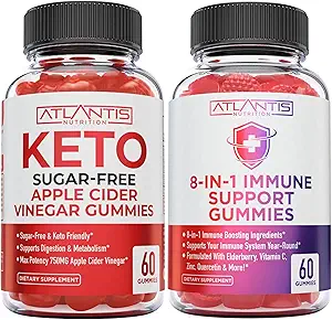Atlantis Nutrition 8-in-1 Immununterstützung 60 Gummi + Sugar Free Keto Apple Cider Essig 60 Gummis