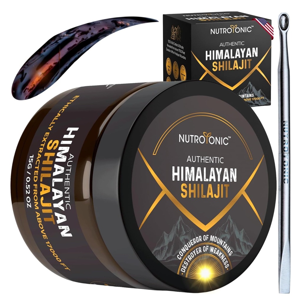 NutroTonic® Authentic Himalayan SHILAJIT®. 60 jours Séchage au soleil Résine biologique la plus potente Premium Testé pour la sécurité.