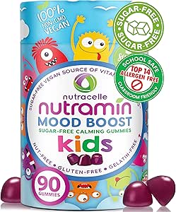 NUTRAMIN Kinder Mood Boost Vegan Vitamin Gummy: Berechnen Magnesium Citrat Ergänzung für Kinder mit Ashwagandha & Vitamin B Complex zu entspannen & Fokus - Zuckerfrei, Allergy-Safe, Non-GMO 90 ct
