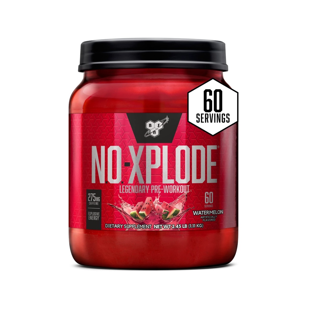 BSN N.O.-XPLODE Poudre de pré-entraînement, supplément énergétique pour hommes et femmes avec créatine et bêta-alanine, saveur: pastèque, 60 portions