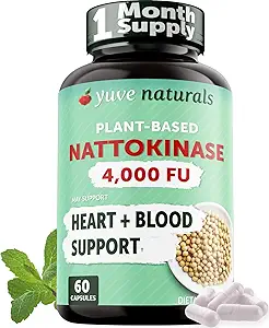 Yuve Nattokinase 4000 FU, Nattokinase Supplemento per il supporto alla salute cardiovascolare - Colorante di sangue naturale - Natokinase Enzyme da Estratto di Natto, Senza zucchero, Vitamina K Free - 60 pillole, Made in USA