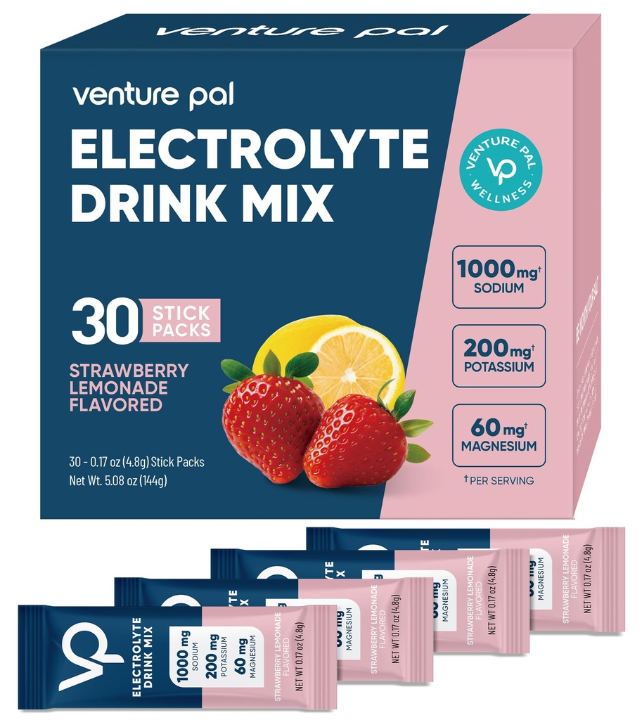 Venture Pal High Sodium Sugar Free Electrolytes Powder Packet, Zero Calories Hydration Packets with Vitamin, Sodium, Potassium & Magnesium, Electrolyte Drink Mix, Vegan, Keto Friendly, 30 Count