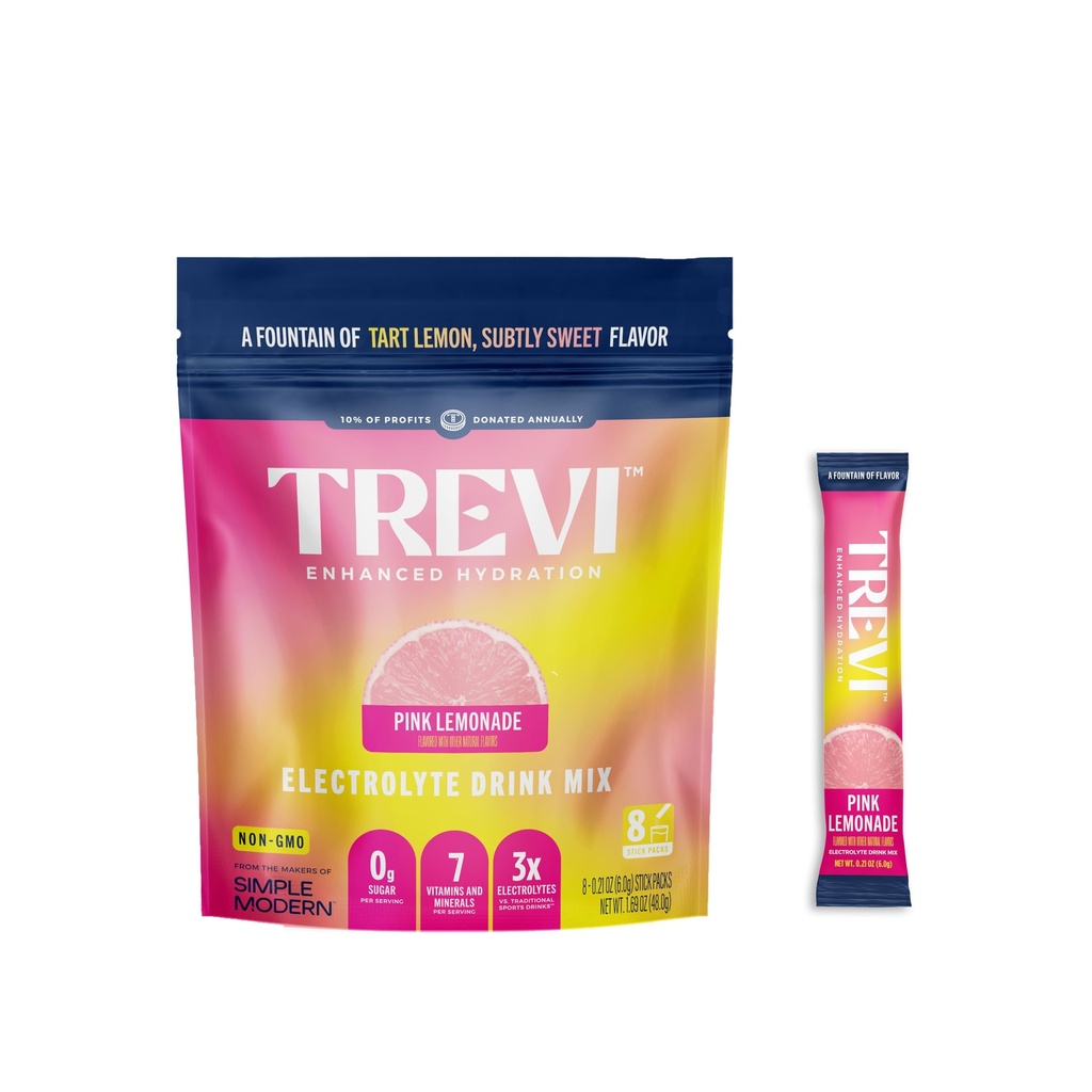 TREVI™ Everyday Sugar Free Electrolytes - Essential Drink Mix Hydration Powder Packets - 8 Count - Pink Lemonade