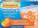Emergen-C Immune + 1000mg Vitamin C Pulver, mit Vitamin D, Zink, Antioxidantien und Elektrolyten für Immununterstützung Nahrungsergänzungsmittel, Super Orange Flavor - 30 Count/1 Month Versorgung