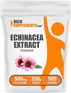 BulkSupplements.com Poudre d'extrait d'échinacée - Extrait d'échinacée, supplément à base de plantes pour le soutien immunitaire - Vegan & sans gluten, 500mg par portion, 250g (8,8 oz) (paquet de 1)