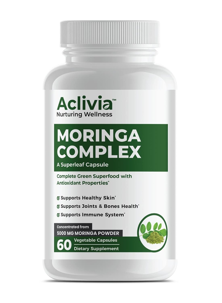 Complexe Moringa - Concentration maximale Moringa Oleifera Feuille et supplément de graines - Capsules Superfood avec propriétés antioxydantes - 5000mg - 60 Capsules