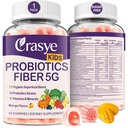 Kids Probiotic + Prebiotic Fiber 5G Gummies 12 Billion CFU Probiotics & Organic Veggie Fruit Fiber Gummy Sugar Free Probiotic Fiber Supplement for Children Digestive & Gut Immune Health - 60 Gummies