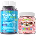 2 Pack Magnesium Citrate Gummies 500mg for Women Men Sugar-Free + Omega 3 Gummies for Kids 4+, with DHA, Vitamin D3 K2